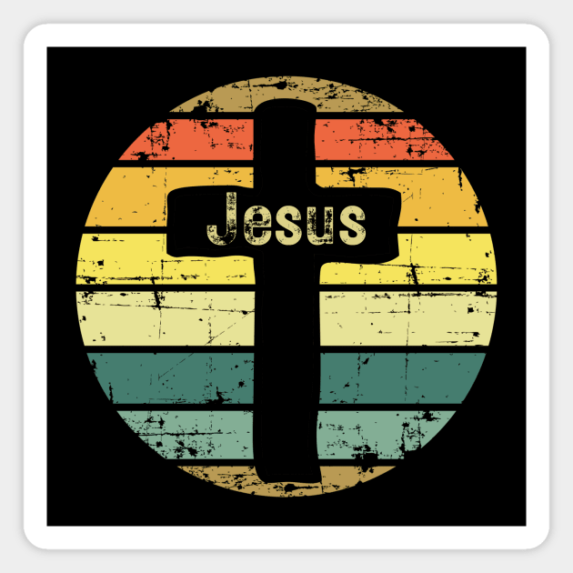 Jesus (vintage retro sunset) Cross Magnet by Jedidiah Sousa